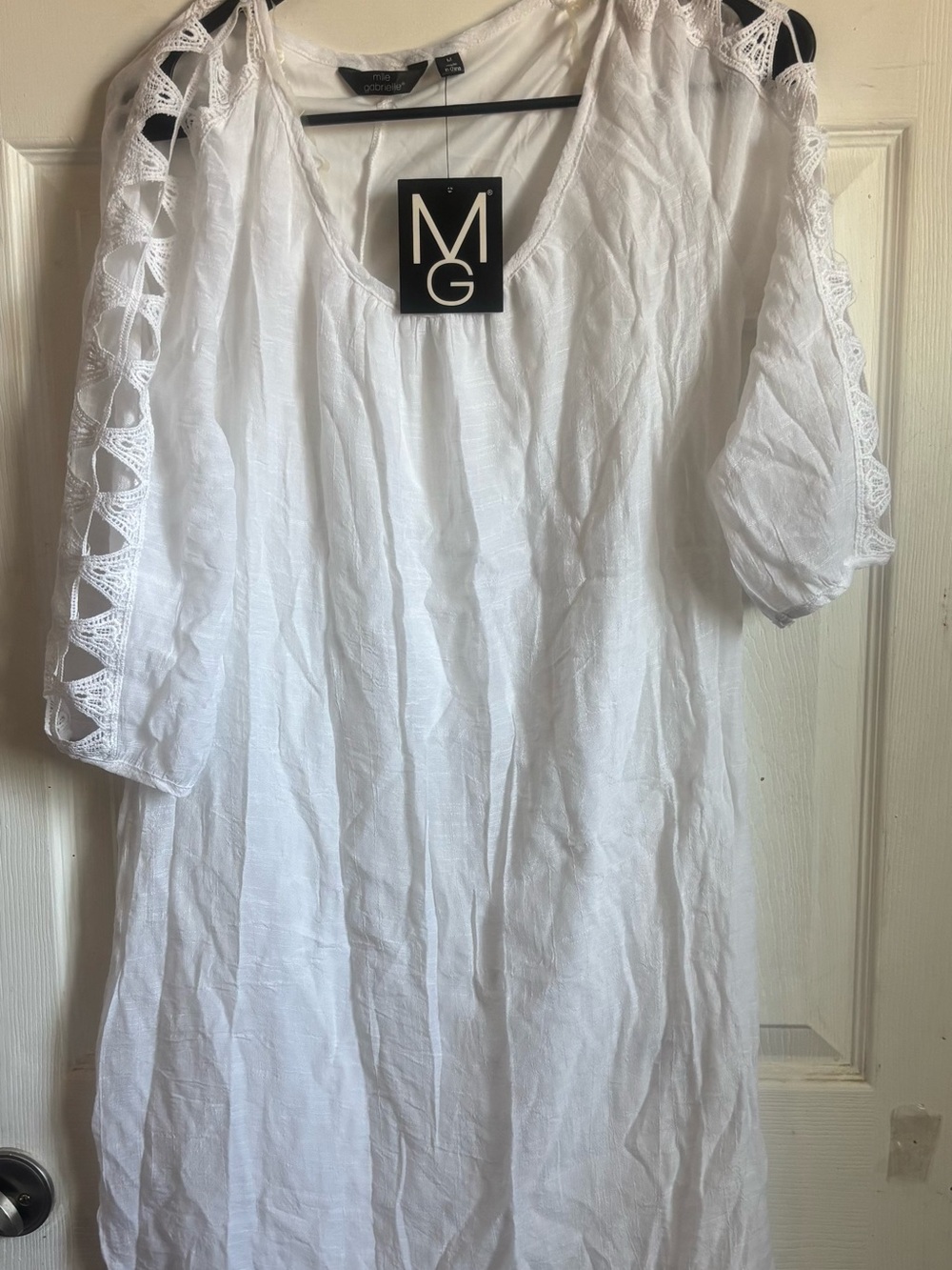 Mlle Gabrielle White Crochet-Trim Tunic